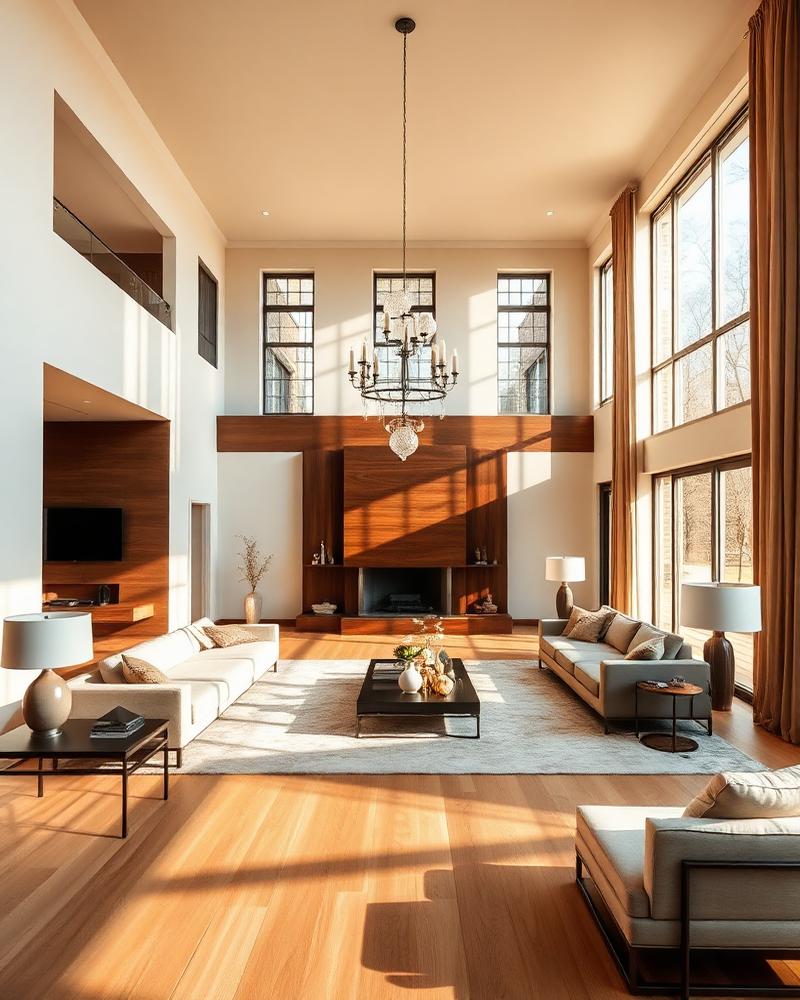 Luxury Los Angeles home interior with double-height living room